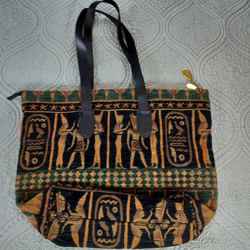 Vintage Gevive by Boyt Egyptian Tapestry Tote Bag Satchel Travel‎ Bag